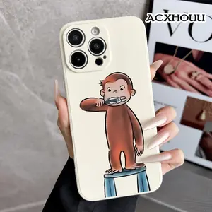 Case for iPhone 16 E Pro Max 15 Plus 14 13 12 11 XS XR Curious George Brush Anti-Slip Shockproof Durable TPU Silicone Rugged Phone Cover