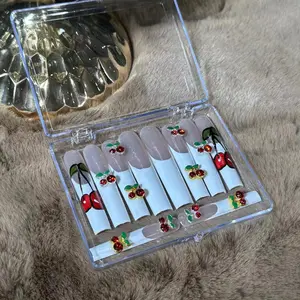 10 pairs of detachable handmade nail clips with cherry press nails(Five piece set of complimentary nail art tools)