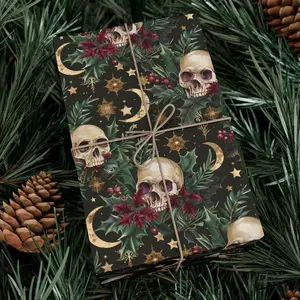 Gothic Skull Moon Wrapping Paper, Dark Birthday Gift Wrap, Witchy Anniversary Present Packaging, Occult Gift Wrap