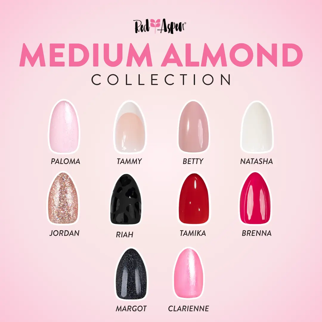 Red Aspen Medium Almond Press On Nails Salon-Quality Damage-Free 2-Week Wear Nail Dashes
