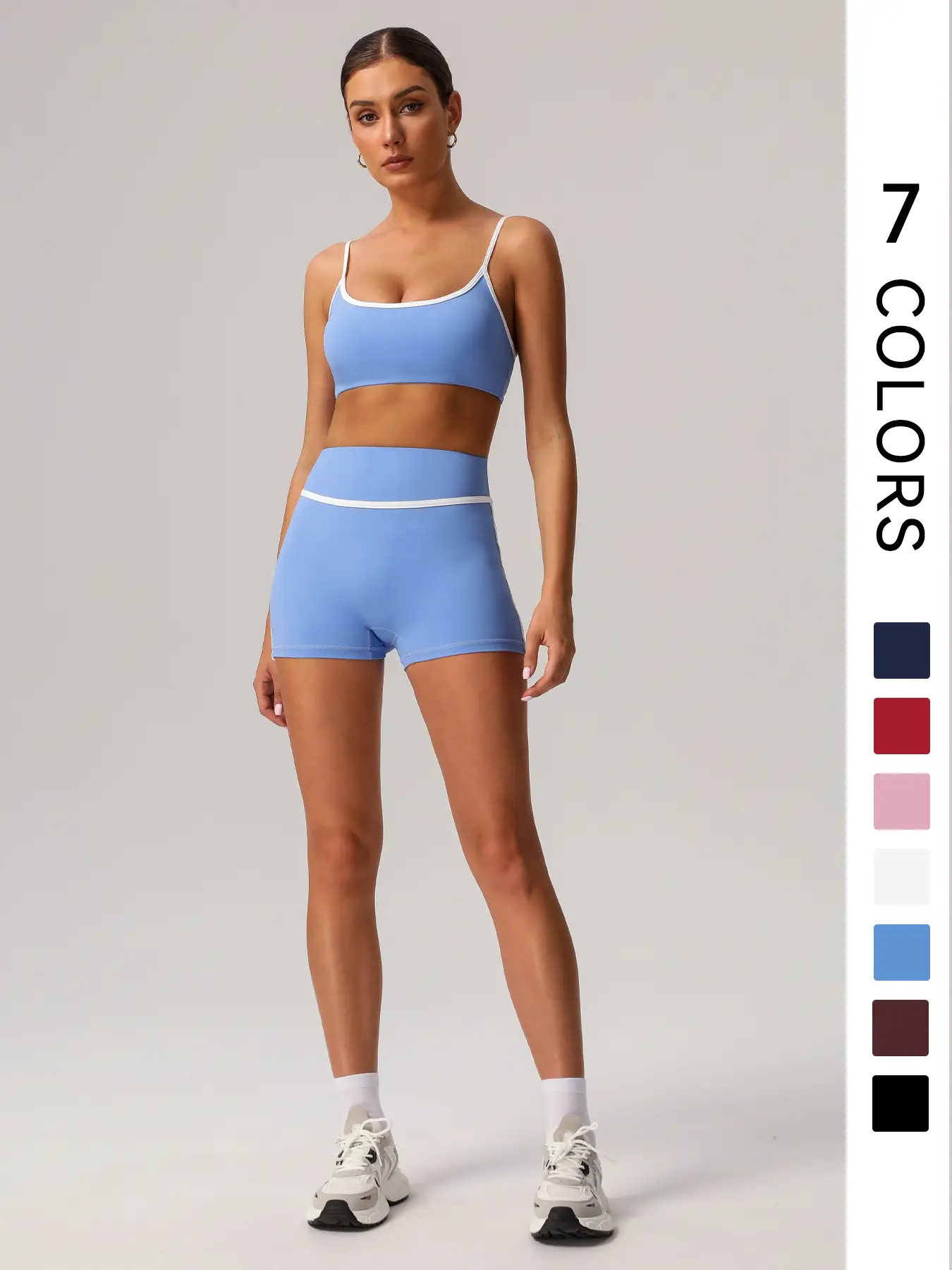 Women's Contrast Binding Crop Sports Bra & High Waist Shorts Sportswear Set, Breathable Comfortable Outfits for Yoga Gym Workout Running, Ladies Sport