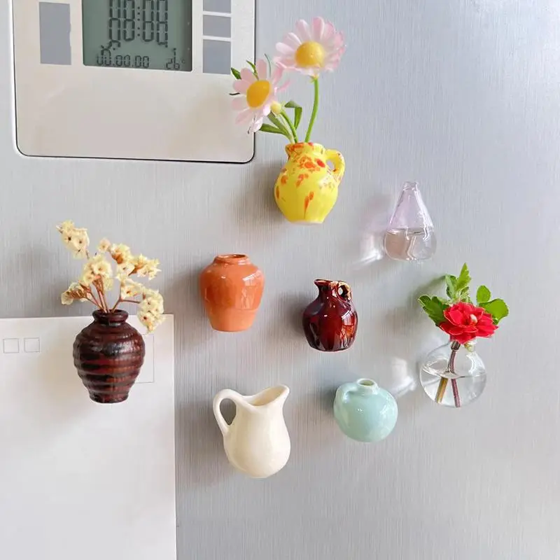 Creative Mini Ceramic Vase Design Decorating Magnet, 5/8/13/18pcs/set Refrigerator Magnet, DIY Fridge Magnet for Flower, Home & Office Interior Decora
