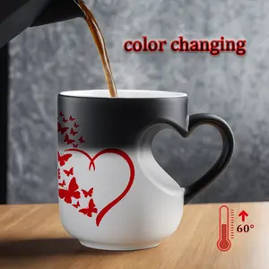 Color-Changing Ceramic Mug with Heart Handle - Stylish Drinkware, Perfect for Valentine's Day, Mother's Day & Father's Day Gifts (11 oz / 330 ml)