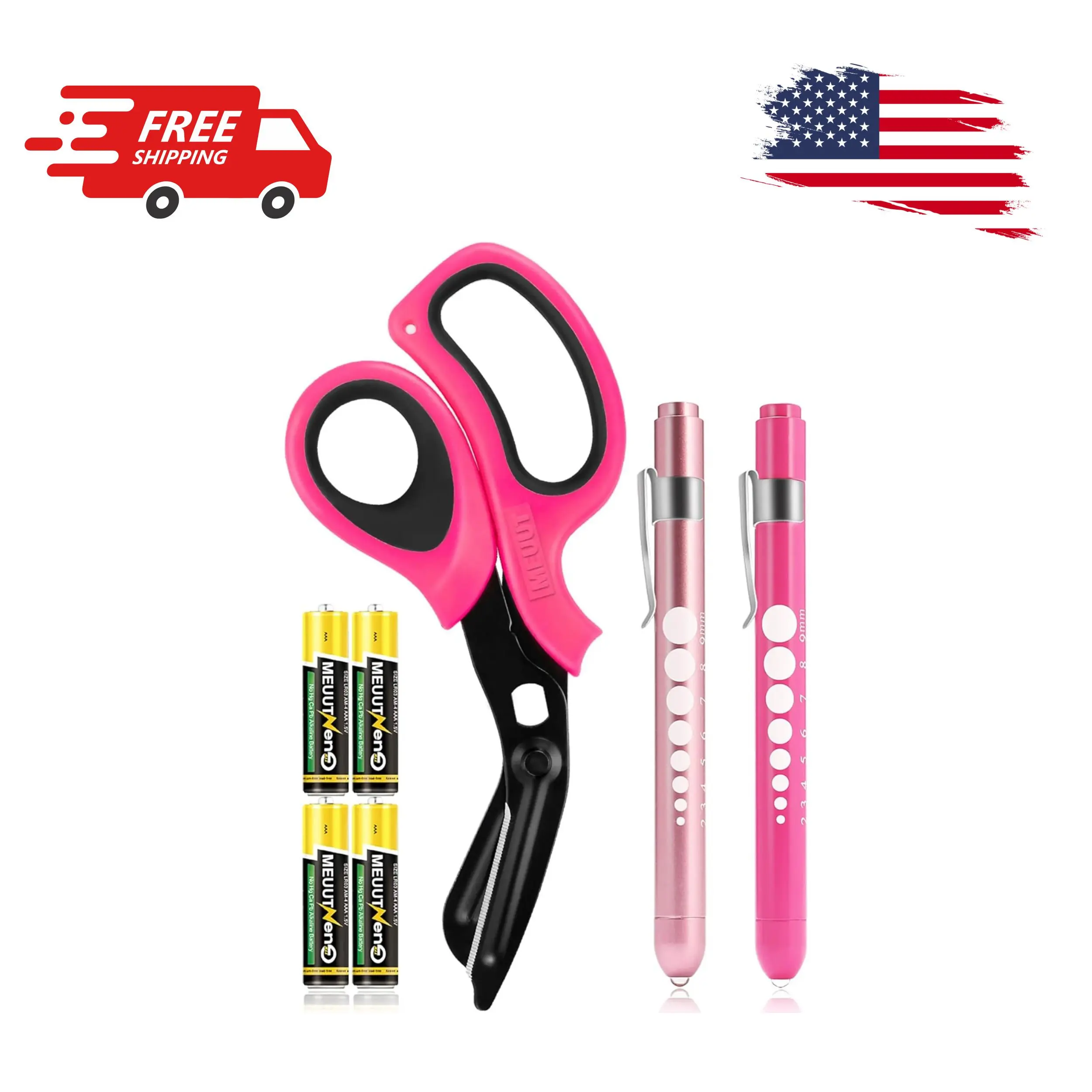 3 Pack Pen light & Medical Scissors-One Pantented Trauma Scissor Two LED Penlight
