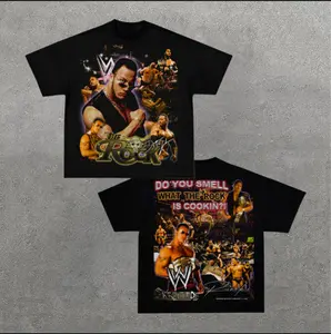 The Rock Vintage Graphic Tees, Wrestler Tshirt, WWE Shirts, Crew Neck Casual T-Shirt, Unisex Wrestling Shirt Men Clothing Gifts For Men Women Streetwear Menswear Womenswear
