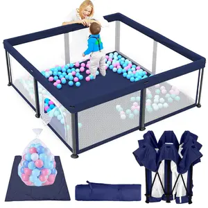 Foldable Baby Playpen with Mat, 50"*50" Collapsible Play Pen  Babies and Toddlers, Indoor & Outdoor Kids Safety Play Pen, Portable Play Yard, Foldable Baby Playpen with 50 Ocean Balls