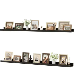 Floating Shelves for Wall, 48 inch  Floating Shelves Set of 2, Picture Ledge Shelf for Books Photo Frames, Wall Mounted Shelves for Bathroom Bedroom Living Room Kitchen, Black