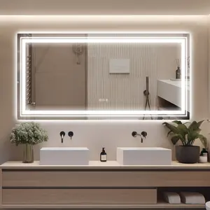 60"x 36" LED Bathroom Mirror with Stepless Dimmable Wall Mirrors with Anti-Fog, Dimmable CRI>90, Vanity Mirror with 3 Color Modes, Shatter-Proof, Memory Bathroom Mirror with LED Lights