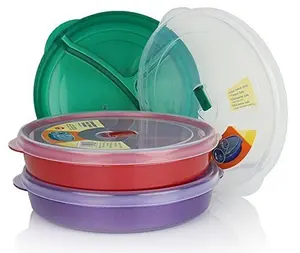 Chef's Choice Regent Products (Set of 3) Microwave Food Storage Tray Containers - 3 Section/Compartment Divided Plates w/Vented Lid
