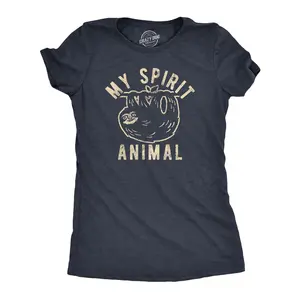 Womens My Spirit Animal: Sloth T Shirt Funny Lazy Slow Sarcastic Graphic Novelty Tee Funny Womens T Shirts Cute Vintage Fashion Casual Ladies T-Shirt Gift Funny Animal Top Women's Novelty Tees Navy