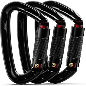 25KN Auto Locking Climbing Carabiner Clips, Twist Lock, and Heavy Duty Carabiners for Rock Climbing, Rappelling, and Mountaineering, D Shaped outdoorfun