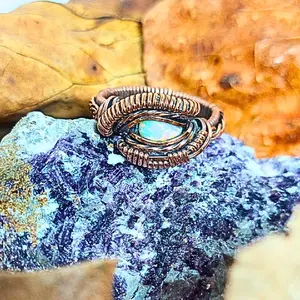 Size 9 Wire Weave Ring, Unisex, Opal Stone, Handmade, Gift for Him, Gift for Her, Daily Wear