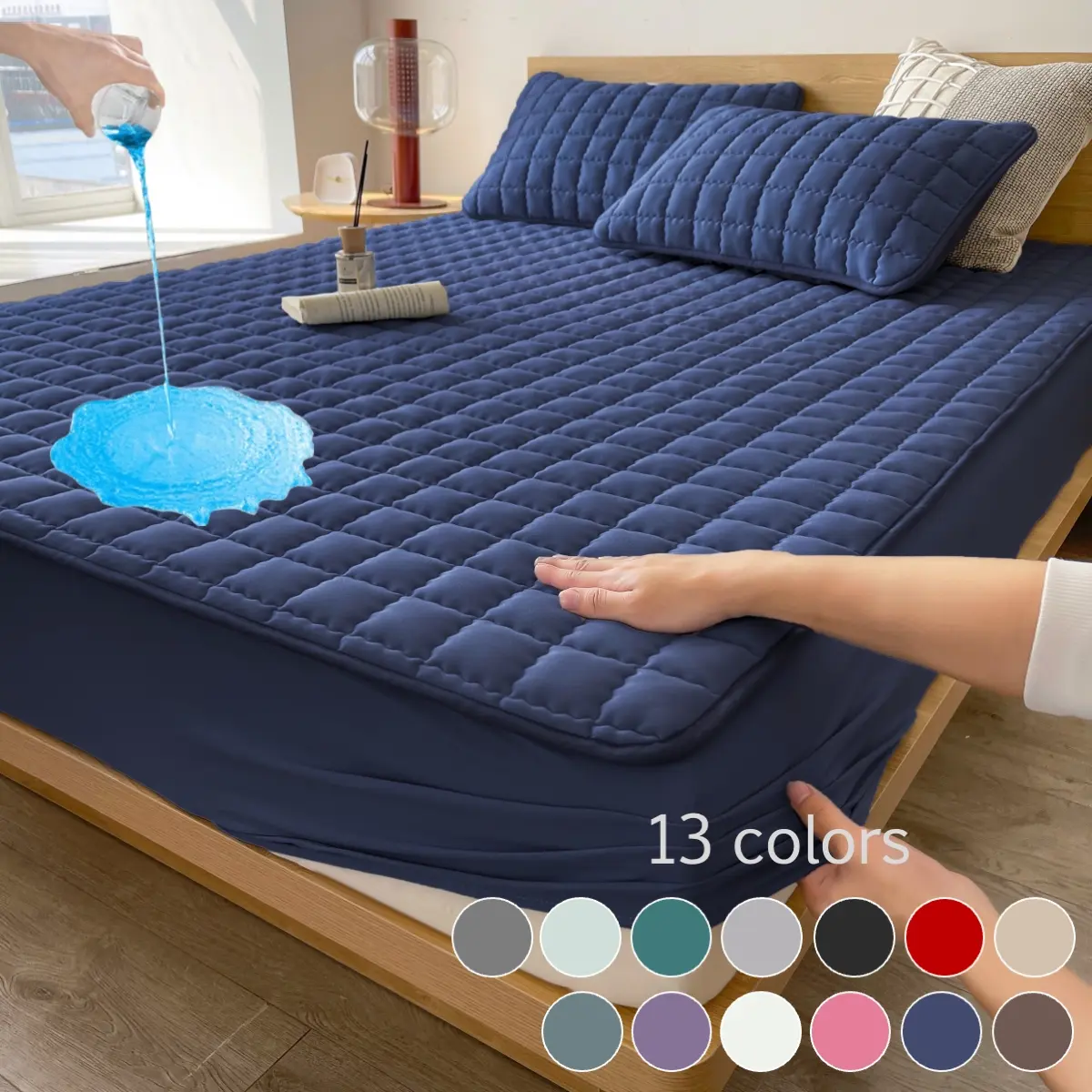 1 Piece Waterproof Mattress Protector Set, Waterproof Bed Pads – Includes Fitted Sheet & Bedding Mattress Cover with Deep Pocket, Soft, Noiseless, Breathable, Stain-Resistant, Machine Washable, with Pillowcases for Bedroom, Hotels