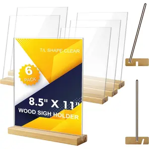 8.5x11 Clear  Sign Holder with  Base 6 Pack L/T Shape Table Display Stand Vertical or Slant  Display for Wedding, Restaurant, Store, Office, Hotel