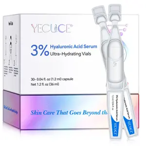 YECUCE Hyaluronic Acid Single-Use Vials (30-pack): One vial per use, pure formula, low-molecular-weight hyaluronic acid, easily absorbed, light and non-sticky. Hyaluronic acid single-use serum, single-use essence, hydrating single-use serum.