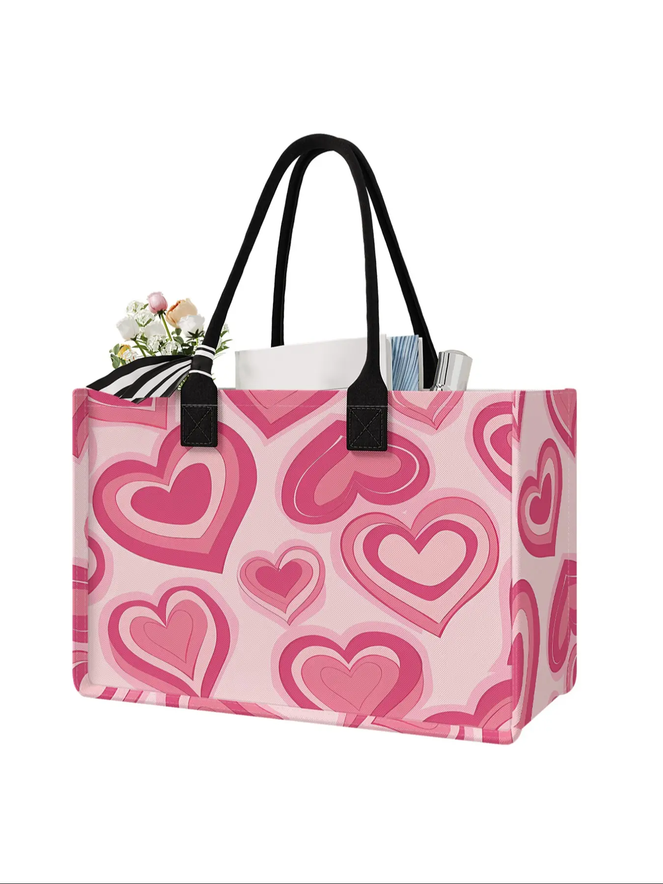 Heart Pattern Large Capacity Aesthetic Tote Bag Multifunctional Daily Commuter Bag Storage Bag, Durable Handles, Space-Saving Multi-Purpose Organizer for School Travel Shopping