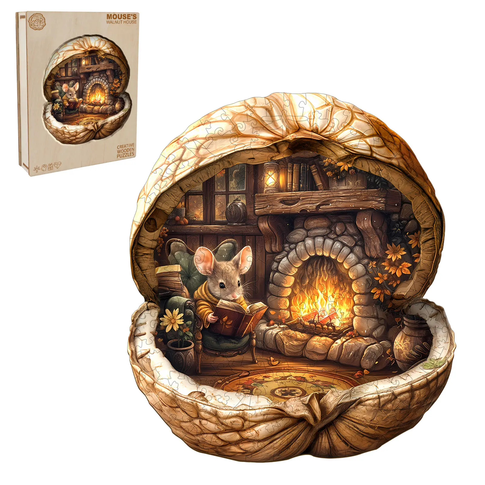 Mouse's Walnut House Wooden Jigsaw Puzzle for Adults and Kids Unique Shape Animal Wood Puzzles Challenging Puzzle, Family Game Creative Gifts，Laser-Cut Durable HDF Wood Puzzle Fun