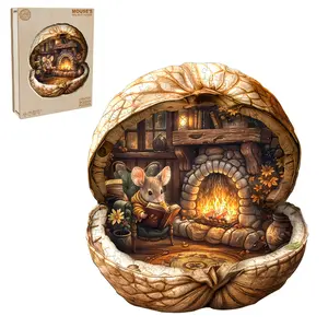 Mouse's Walnut House Wooden Jigsaw Puzzle for Adults and Kids Unique Shape Animal Wood Puzzles Challenging Puzzle, Family Game Creative Gifts，Laser-Cut Durable HDF Wood Puzzle