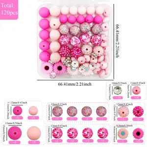 15mm Assorted Silicone Beads 64pcs Box Solid Color Printed Lentail Acrylic Resin Bayberry Balls Rhinestone Beads for DIY Crafts Bracelets Phone Chains Necklaces Earrings Bag Charms Hair Ties Artwork Making