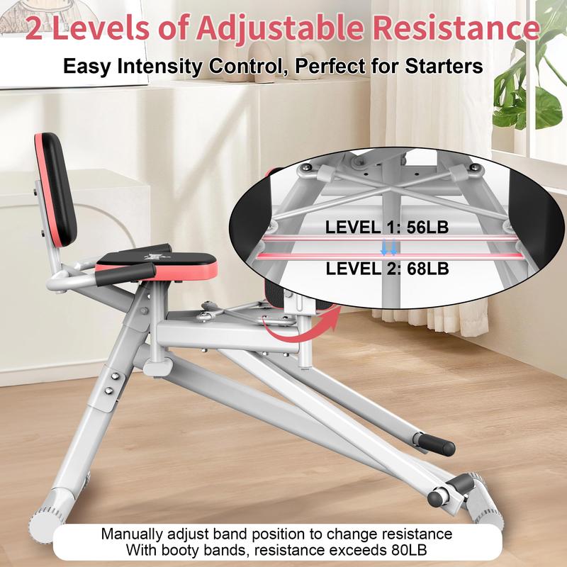 Hip Abductor Machine for Home Gym with Booty Resistance Band, Compact Glute Machine & Leg Exercise Equipment with 2-Level Adjustable Resistance, Butt Thigh Exerciser