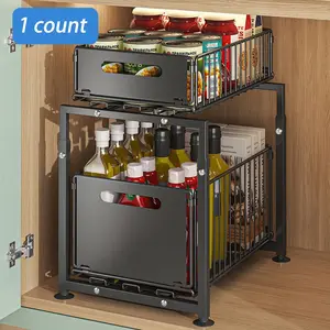 Pull Out Drawer Organizer, 1 Count Adjustable Height Cabinet Organizer, Slide Out Drawer Organizer, No Drill Pullout Cabinet Organizer, Home Organizer, Adjustable Storage