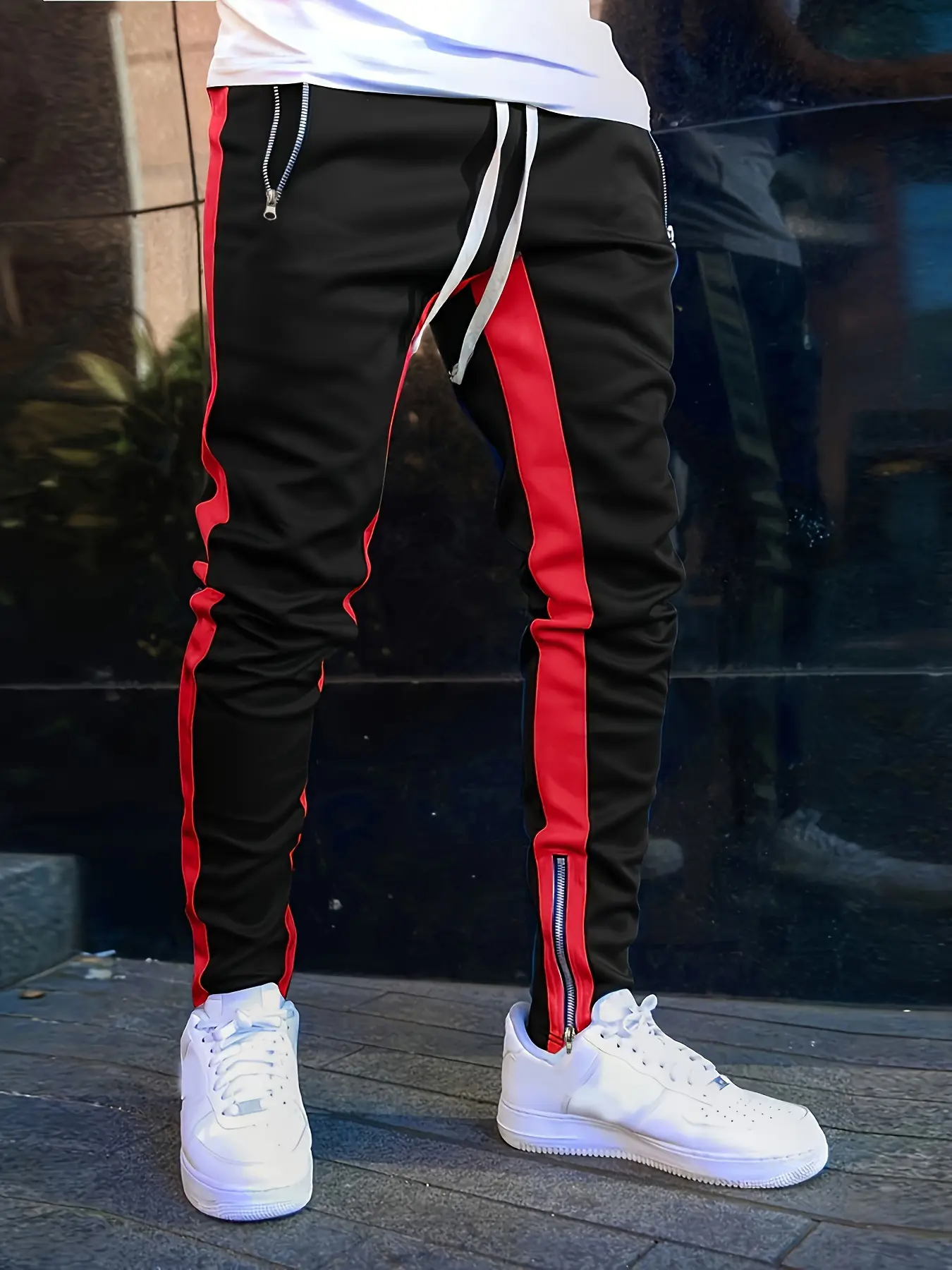 Men's Long Pants with Zipper Hem, Casual Outdoor Sports Wear, Casual Sportswear Pants, Casual Sporty Pants, All-Season Comfortable Trousers, Stylish Men's Fashion Bottoms