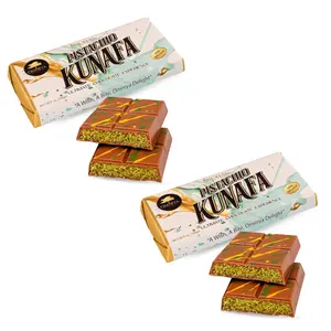 OMNIYA Pack Of 2 Delicacy Dubai Chocolate Bar Pistachio Kunafa 190g Crispy Pistachio Knafeh Layer with Creamy Belgian Chocolate Viral Middle Eastern Dessert Fusion Gourmet Sweet Treat for Gifting (1 Bar)