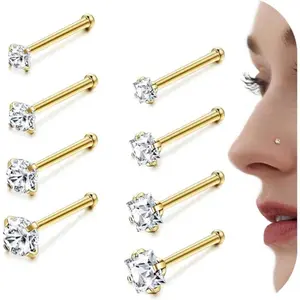 【Summervibes】8Pcs 18G Surgical Stainless Steel Nose Rings Studs Cubic Zirconia Labret Hypoallergenic Nose Piercing Jewelry for Women Men 1.5/2/2.5/3mm