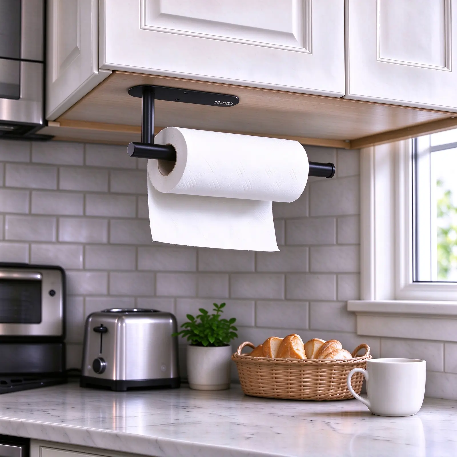 DGAPHRO Paper Towel Holder, 13 inches Durable Stainless Steel Paper Towel Holder Under Cabinet, Adhesive Wall Mount or Drilling Paper Dispenser for Kitchen, RV, Space-Saving Easy Installation for Rolls, Plastic Wrap & More