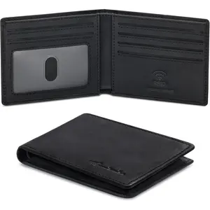 Wallet for Men Real Leather Mens Bifold Wallet RFID Blocking - Thin & Stylish with ID Window in Gift Box (Crazy Horse, Black)