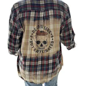Dead Inside But Caffeinated Bleach Distressed Flannel Large