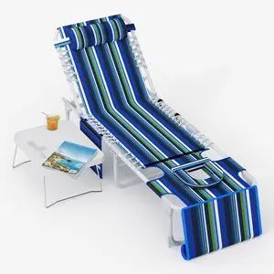 Multi functional 3-in-1 outdoor sun lounge chair with facial holes -5 adjustable tilt positions, foldable side table and detachable pillow - sturdy sun lounge chair suitable for beaches, swimming pools, terraces, gardens - can support up to 330 pounds