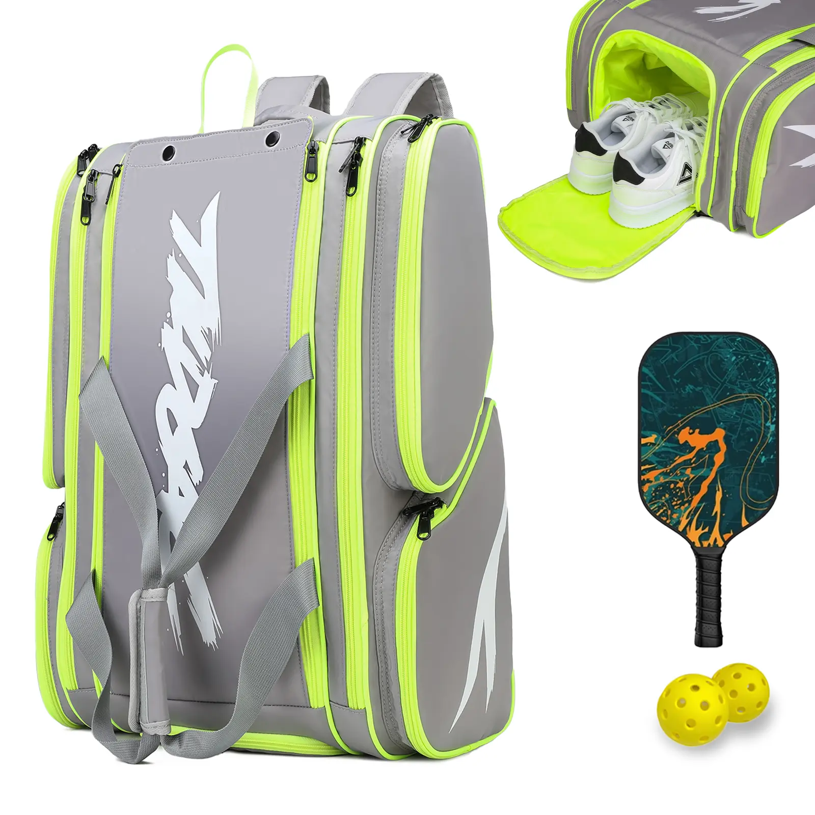 [High quality] Pickleball Bag - Deluxe Pickleball Backpack - Large Paddle Bag Fits 4 Pickle Ball Paddles & Gear - Includes Fence Hook, Extra Pockets, Ventilated Shoe Storage(Green)