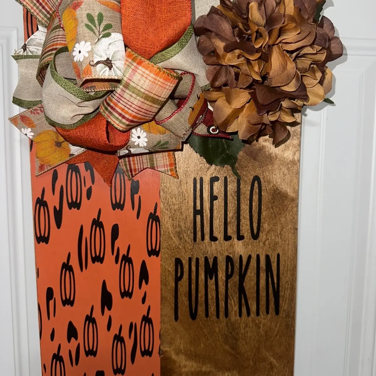 Hello pumpkin fall rectangle door hanger
