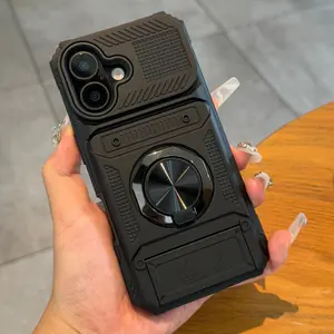 High-end mecha hidden card ring holder mobile phone case suitable for iPhone 17ProMax 16 15 14 13 11 E Pro Plus mobile phone case high-end change card holder integrated luxury men and women all-inclusive anti-fall