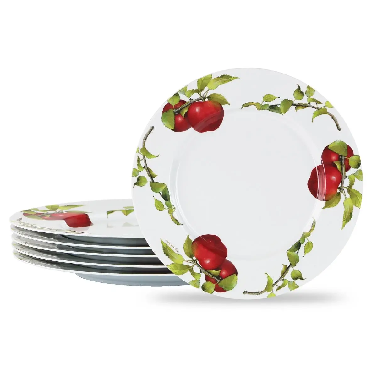 212 MAIN 6-Piece Lightweight Melamine Circular Dinnerware Set - Harvest Apples Design, Refined-Edge Flat Plates, Dishwasher Safe, Circle Round 6-Piece Individual Serving Dinner Sets