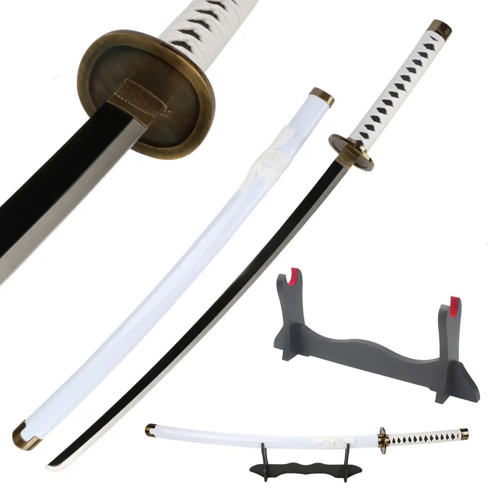 ELERVINO Real Steel Metal Roronoa Zoro Cosplay Sword Wado Ichimonji - 41in with Wooden Holder Stand, 41in Real Metal Role-Playing Prop for Anime Fans' Collection, Decoration