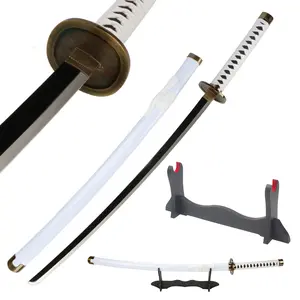 ELERVINO Real Roronoa Zoro Cosplay Sword Wado Ichimonji 41 inches Not Sharp Samurai Katana with Wooden Holder Stand Display Anime Fans for Halloween Role Playing Props Cosplay Collection Decoration Christmas Gift Birthday New Year