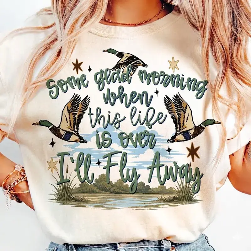 Comfort Colors I’ll Fly Away Tee, Christian Duck Hunting Shirt, Western Cowboy Faith Graphic T-Shirt, Inspirational Church Jesus Gift Tee