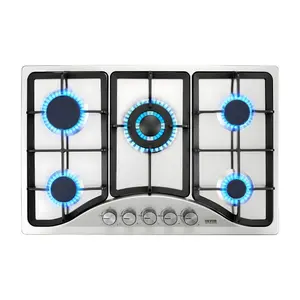 VEVOR 30-inch Gas Cooktop, 5 Burners Built-in Gas Stove Top, Max 12250BTU NG/LPG Convertible Stainless Steel Natural Gas Hob, with Thermocouple Protection for Camping, RV, Apartment