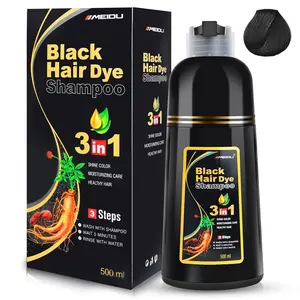MEIDU Black Hair Dye Shampoo 3 in 1 - Can cover gray hairs,Herbal Ingredients,Contains Ginseng Extract, Natural Haircoloring