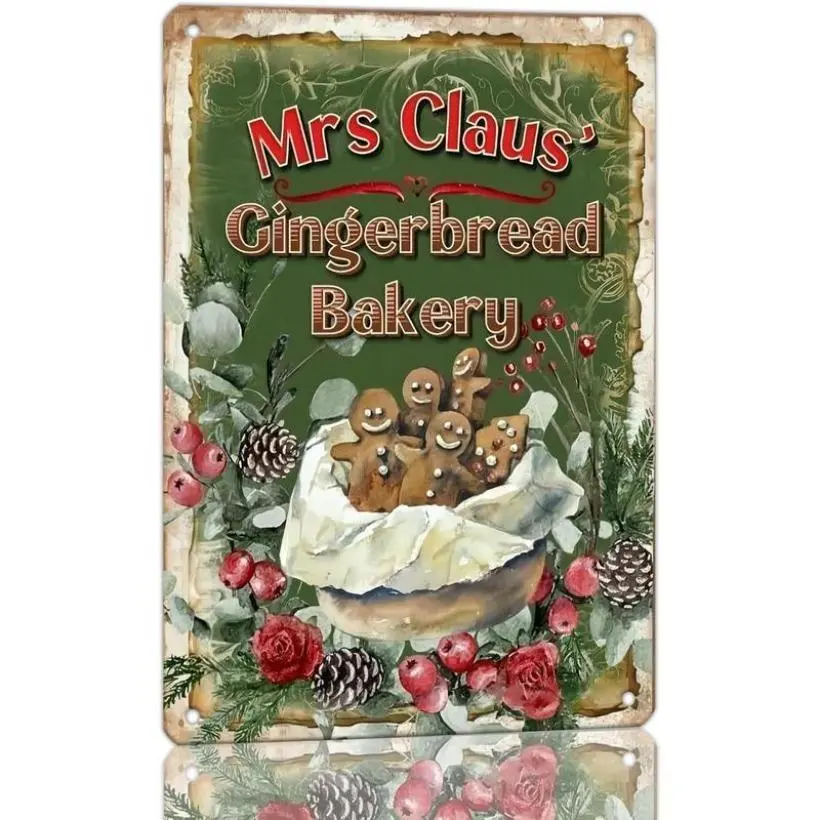 Mrs Claus' Gingerbread Bakery Sign, Christmas Cookies Vintage Metal Signs Wall Decor  Sign Funny Decorations For Home Cafes Office Store Pubs Club Plaque  Sign 8X12 Inch Christmas gift