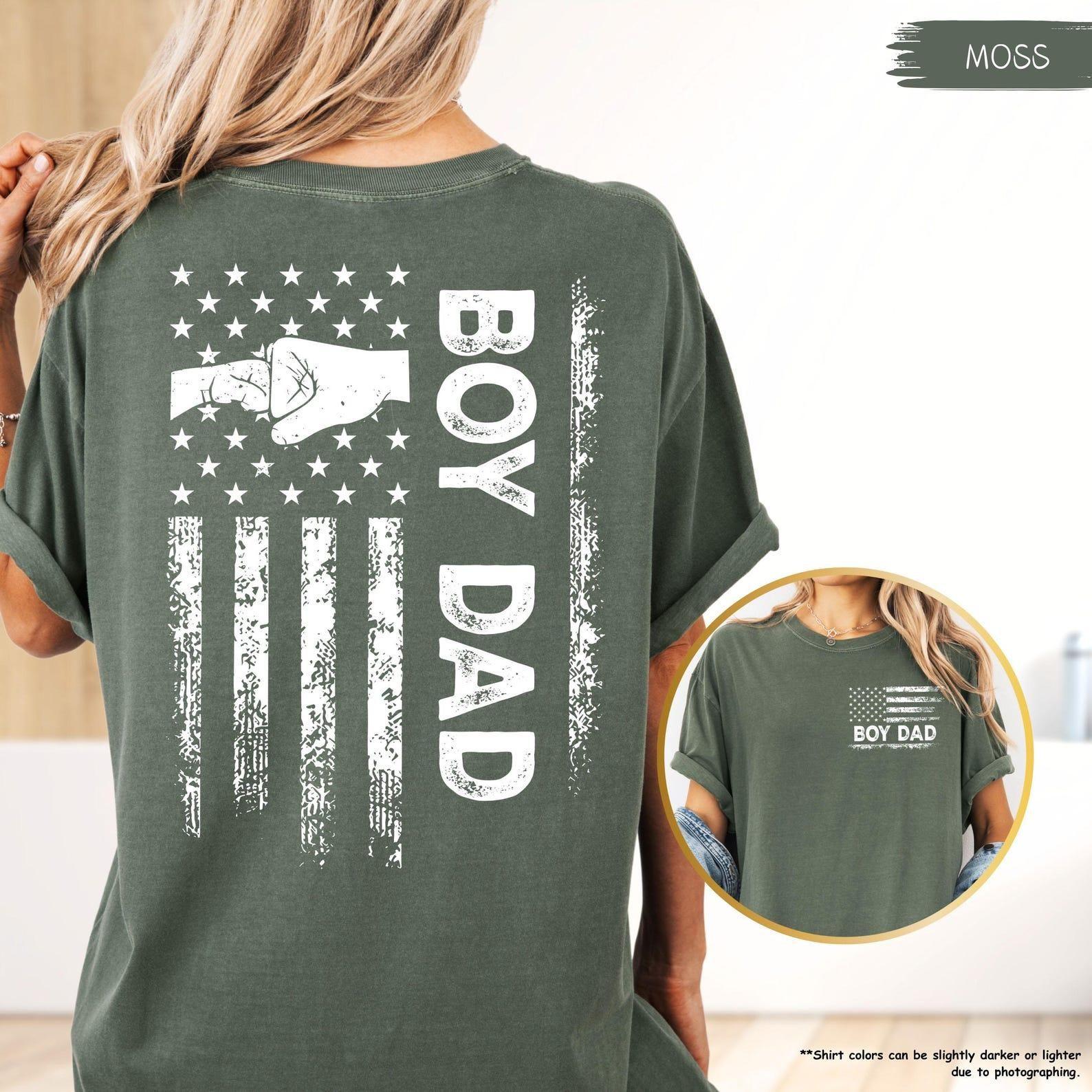Boy Dad American Flag Fist Bump Shirt Funny Father Son Comfort Colors T-Shirt Gift for Proud Dad Fathers Day Tee