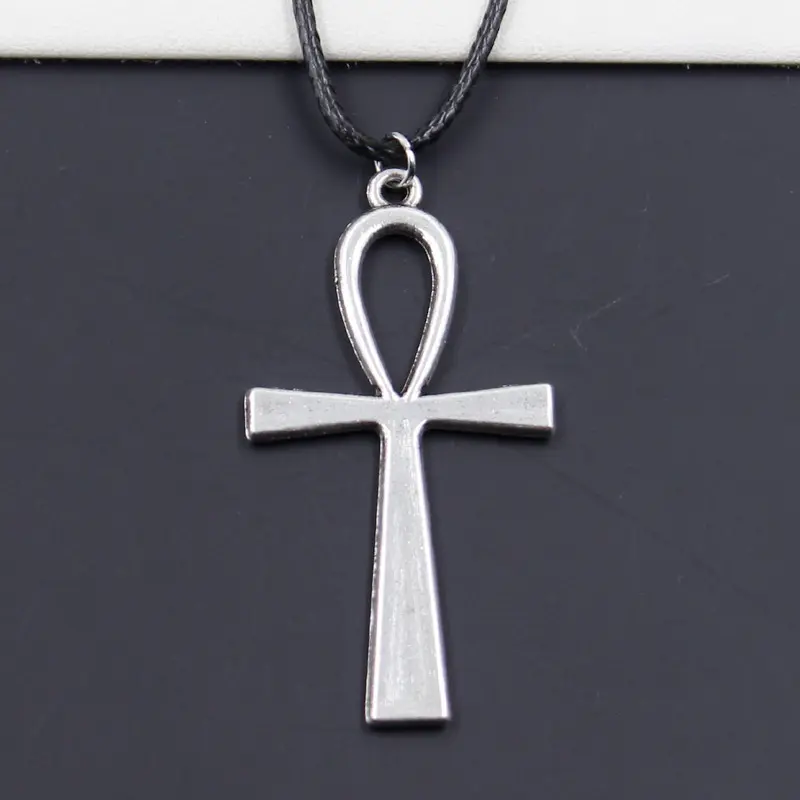JEWEL-4U - Fashion Anka Cross Egyptian Ankh Life Symbol Tibetan Pendant Necklace Choker Charm Black Leather Cord Factory Price Gift