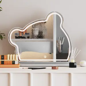 Bear LED Vanity Mirror w/ Touch Dimming, 3 Light Colors + 10X Magnifier (Desk/Wall)