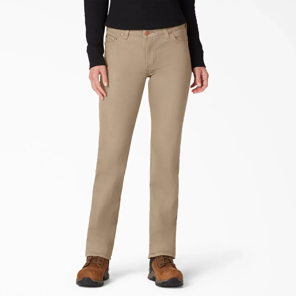 Dickies Women's Perfect Shape Straight Fit Jeans - Stonewashed Bronze Sand (S1S 12RG12) - Jersey-Polyester-Spandex Garment with Zipper, Bottom