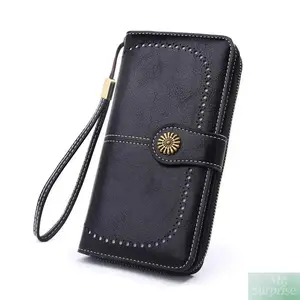 Women's Retro Waxed Leather Clutch Wristlet Wallet - RFID Blocking, Long Zipper, Multi-Pocket Durable Pouch with Cutouts, 2026 Sleek Everyday Essential for Daily Commuting, Wallets
