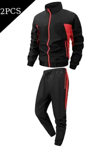 Men's 2 Piece Slim Fit Stand Collar Tracksuit Set Full Zip Color Block Patchwork Sportswear Casual Jogging Suit with Pockets for Athletic Running Gym & Training Athleisure Tracksuit Outfit