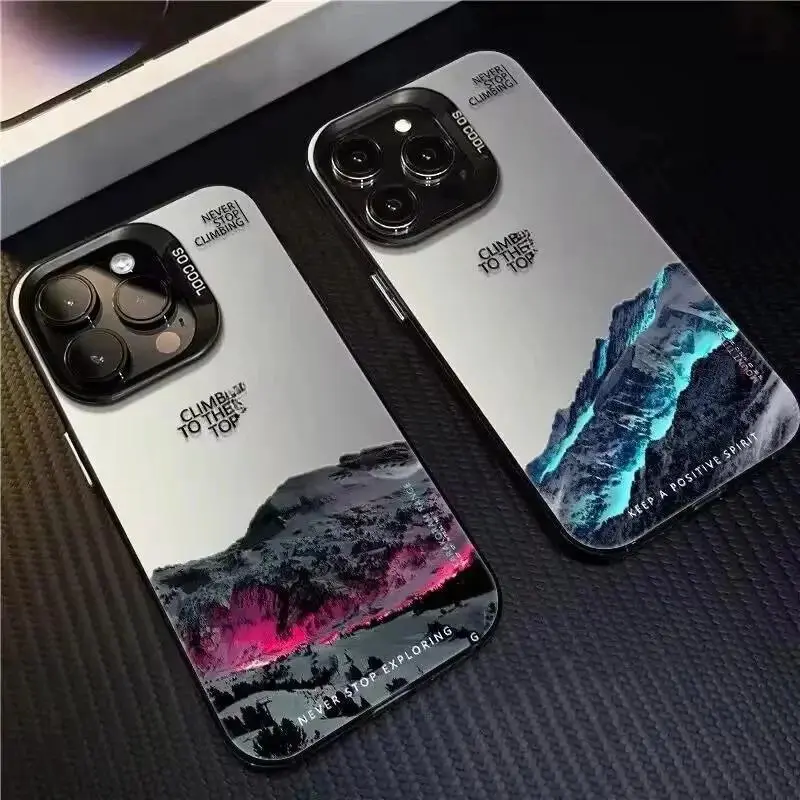 Electroplate Silver Snow Mountain Sunset Back Cover, Smartphone Cellphone Handheld Devices Protection Case For iPhone 11,12,13,14,15,16 Pro,16 Pro Max,16E,17 Air, Casing