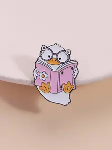 Cute Glasses Duck Reading Theme Enamel Pin, Adorable Cartoon Brooch, Book Flower Design, Perfect for Clothing Backpacks Books, Bouquet Daisy Pin